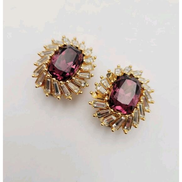 Christian Dior Authentic Amethyst Purple Gold Clip Earrings Missing Stones VTG - Picture 4 of 16
